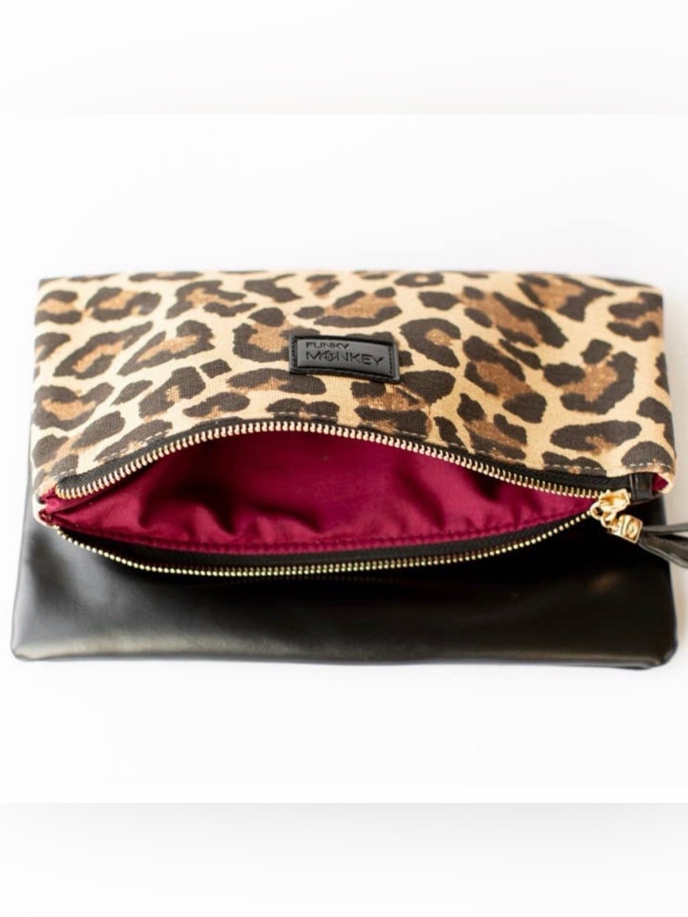 Funky Monkey Boutique Leopard Print Fold Over Clutch Purse Handbag NEW NWT